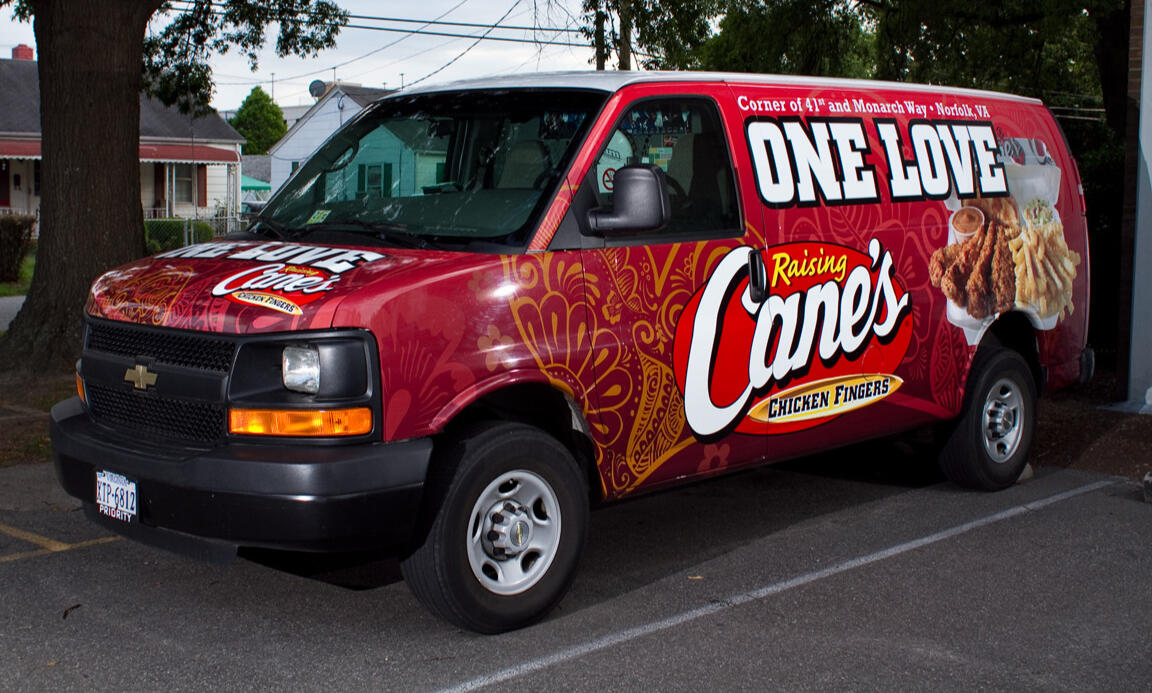 "Raising Cane's" vehicle wrap