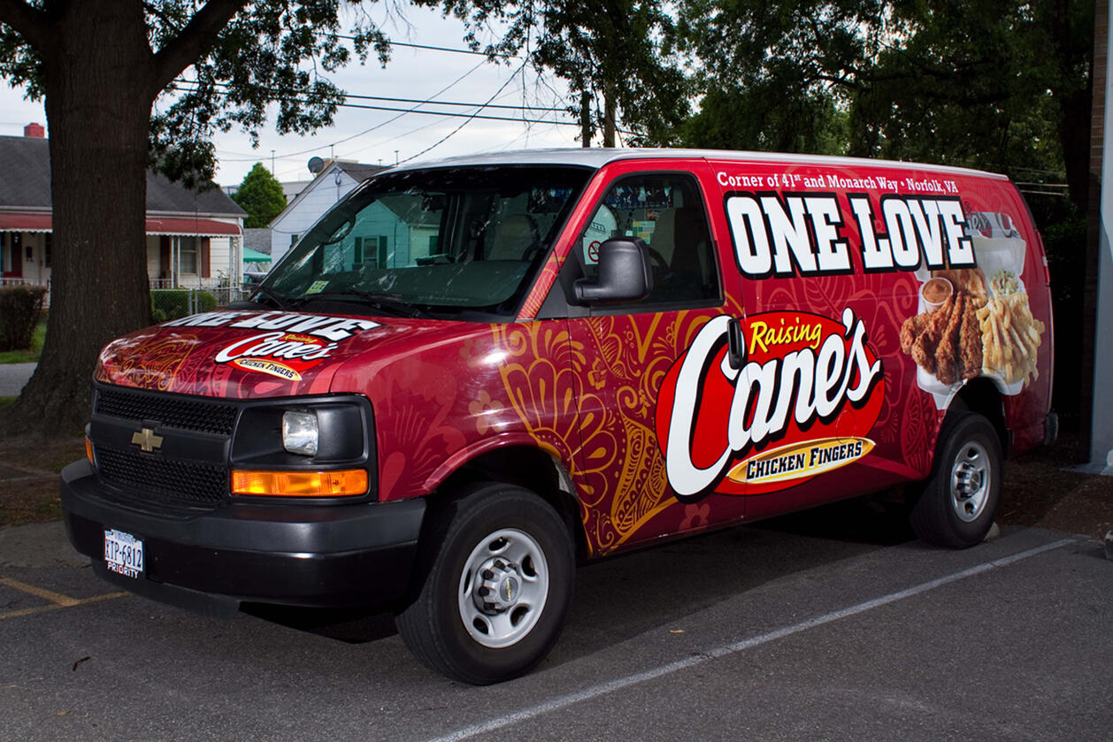 Vehicle Wrap design for Raising Cane's (previously located at ODU campus)