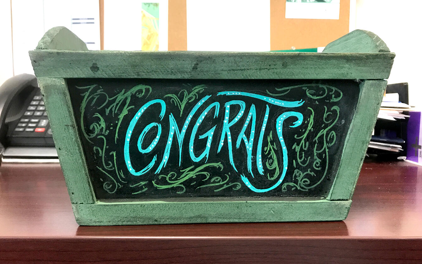 Acrylic on wood | hand-painted typography for gift basket